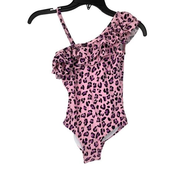Kanu Surf Girls 10 Pink Morgan Leopard Ruffle One Piece Swimsuit Beach G31-16 - Picture 1 of 6
